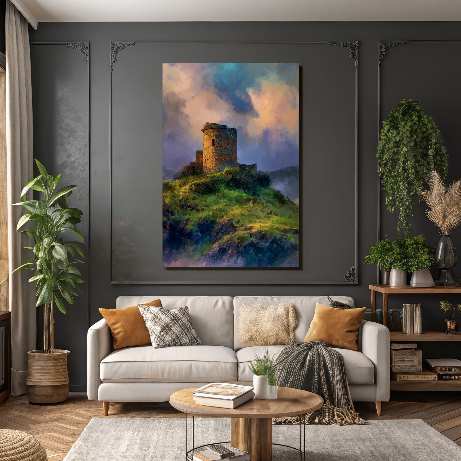 Alter Stein Turm Am Hang Vor Buntem Himmel