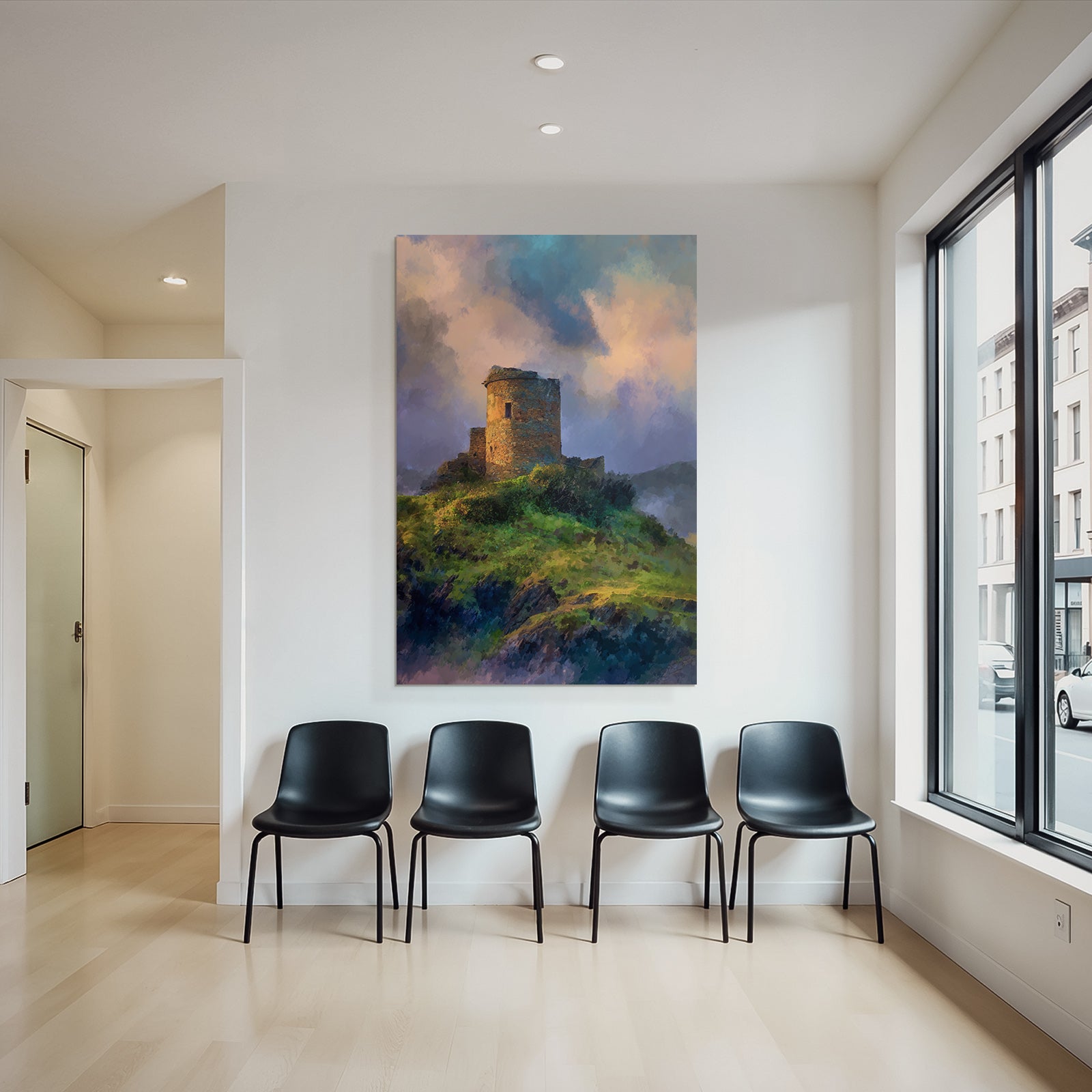 Alter Stein Turm Am Hang Vor Buntem Himmel
