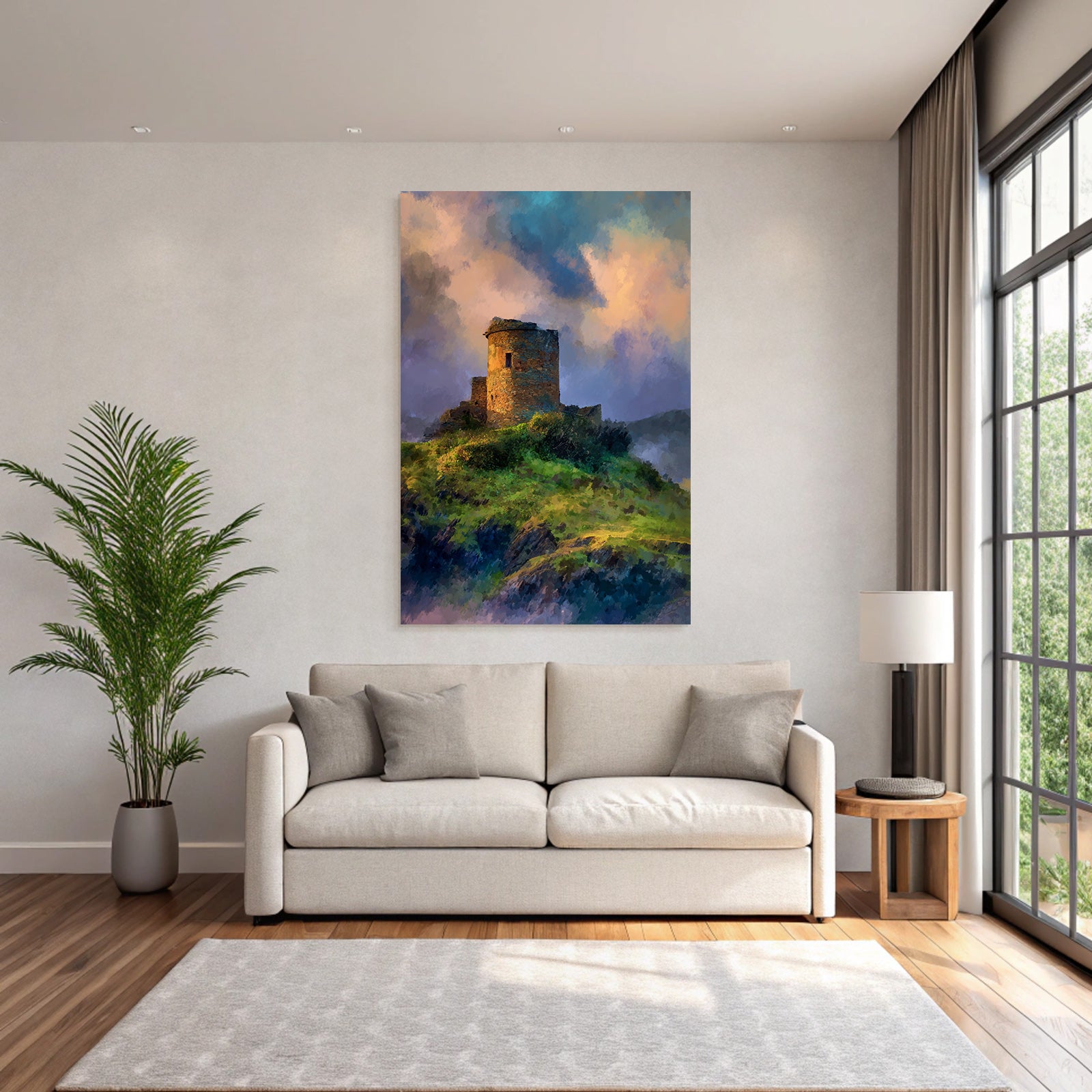 Alter Stein Turm Am Hang Vor Buntem Himmel
