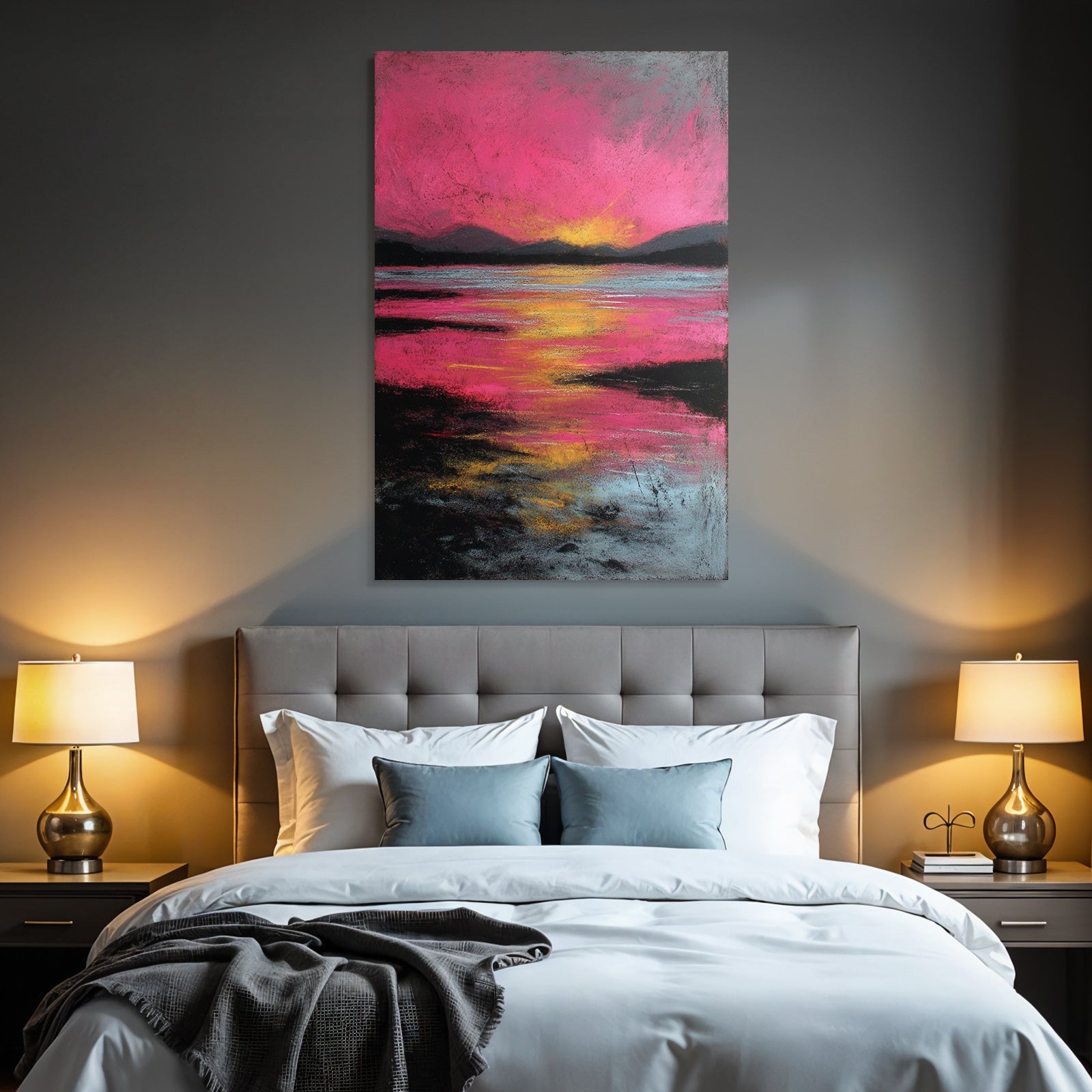 Bunte Landschaft Mit Sonnenuntergang Am Wasser