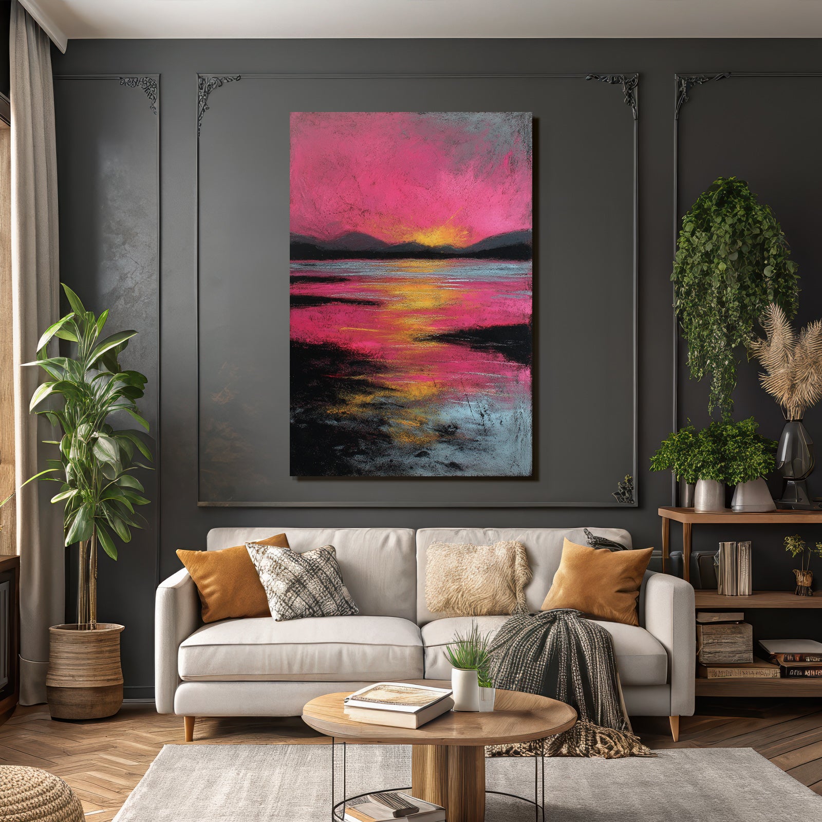 Bunte Landschaft Mit Sonnenuntergang Am Wasser