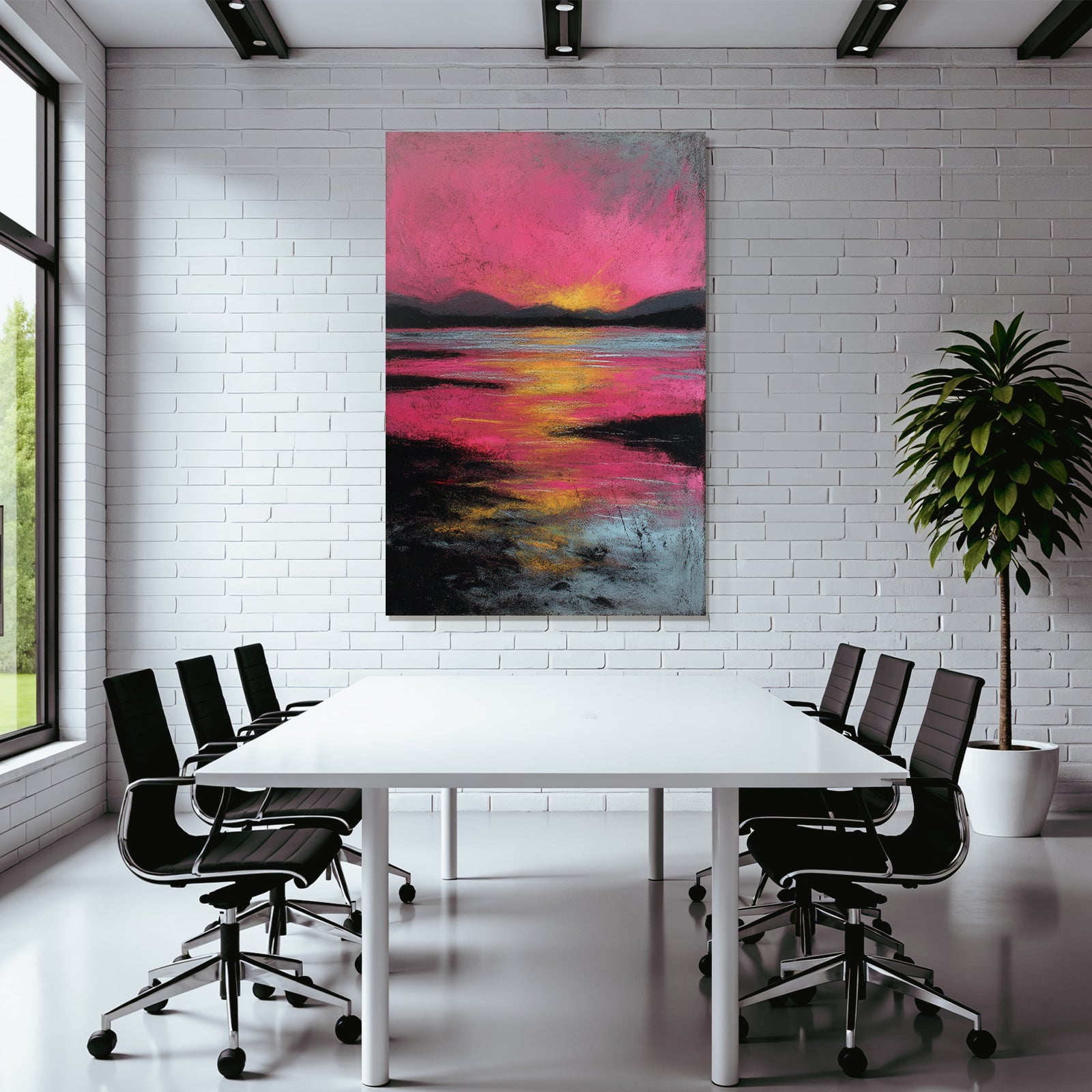 Bunte Landschaft Mit Sonnenuntergang Am Wasser