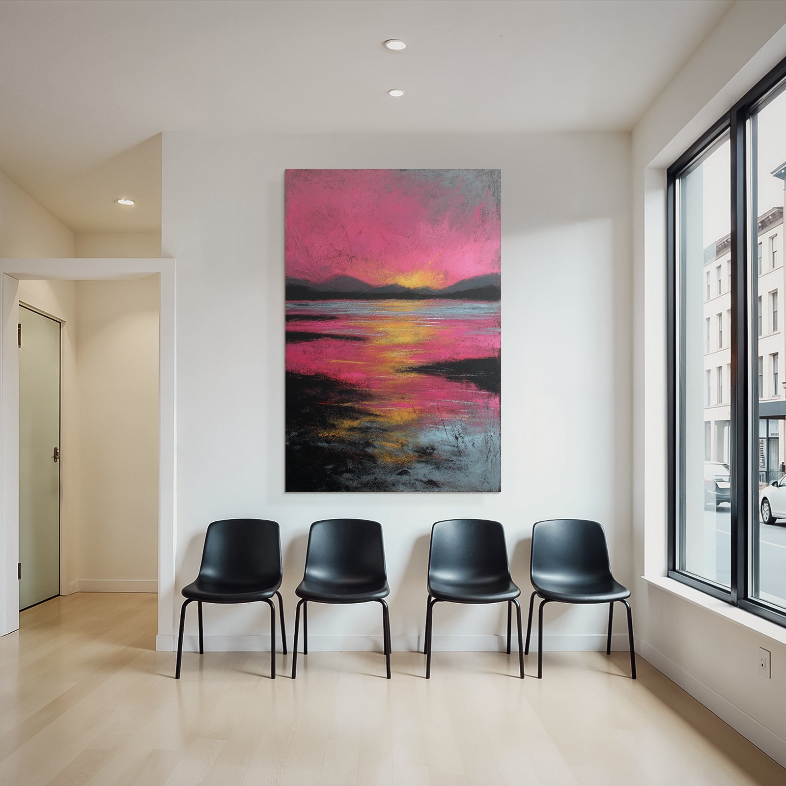 Bunte Landschaft Mit Sonnenuntergang Am Wasser