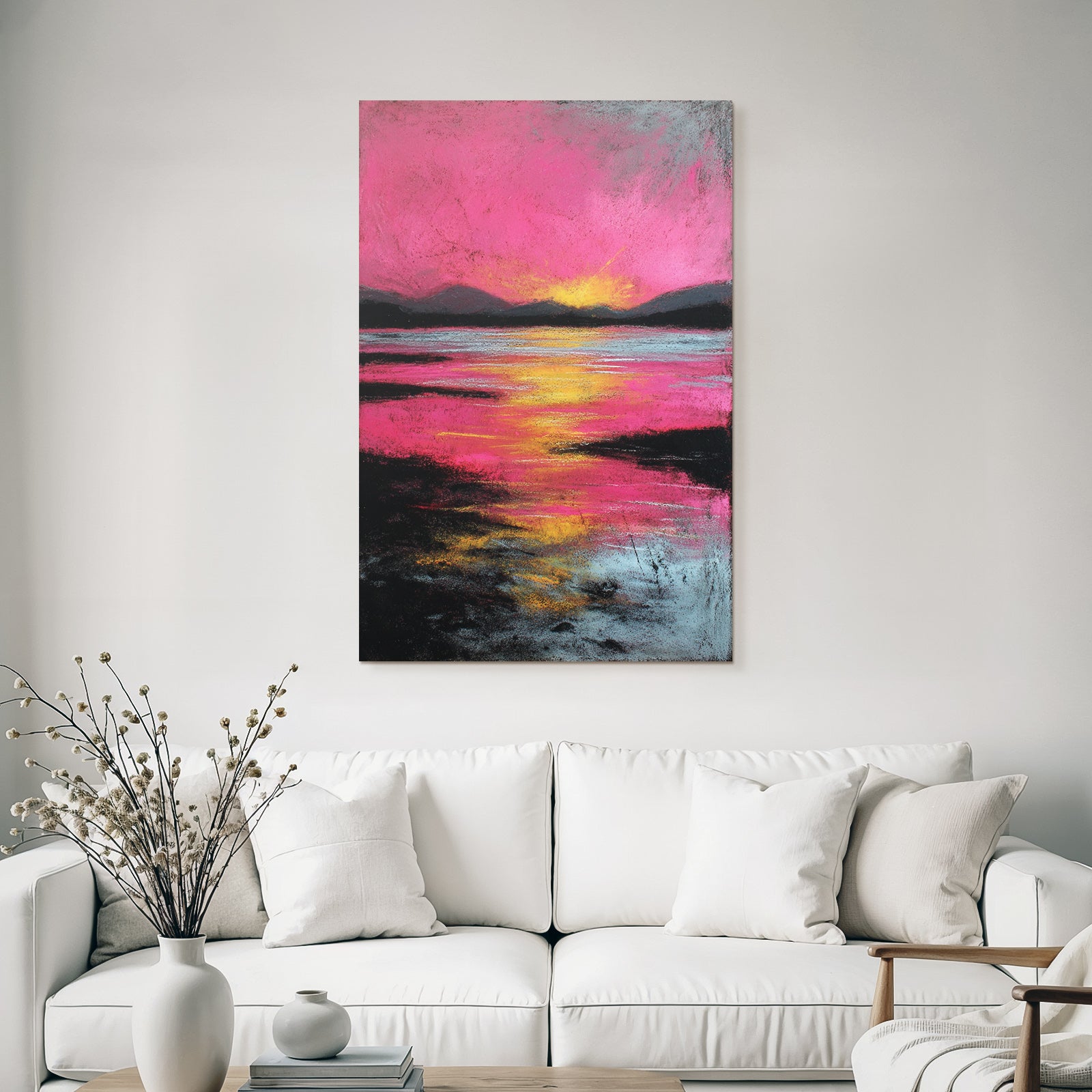Bunte Landschaft Mit Sonnenuntergang Am Wasser