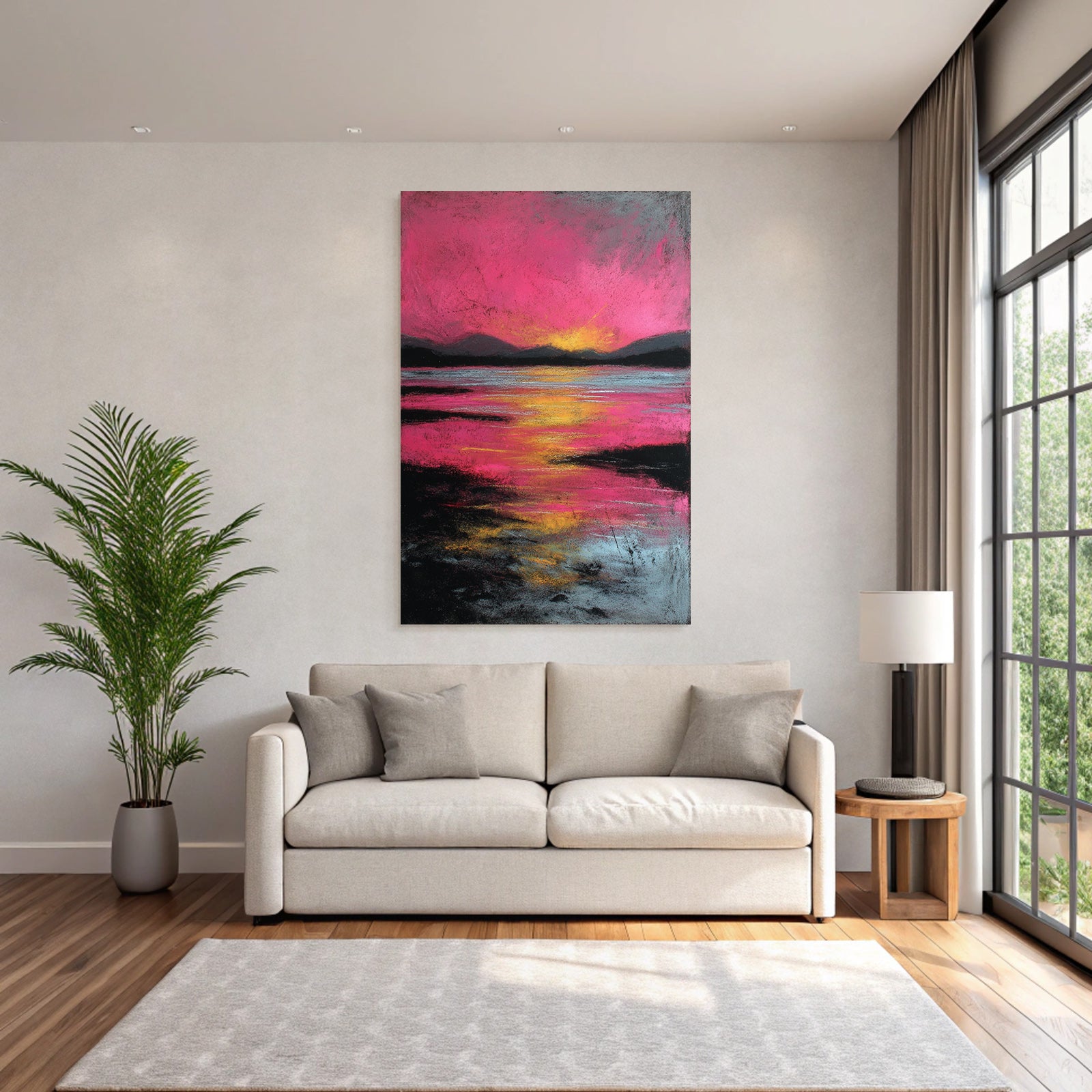 Bunte Landschaft Mit Sonnenuntergang Am Wasser