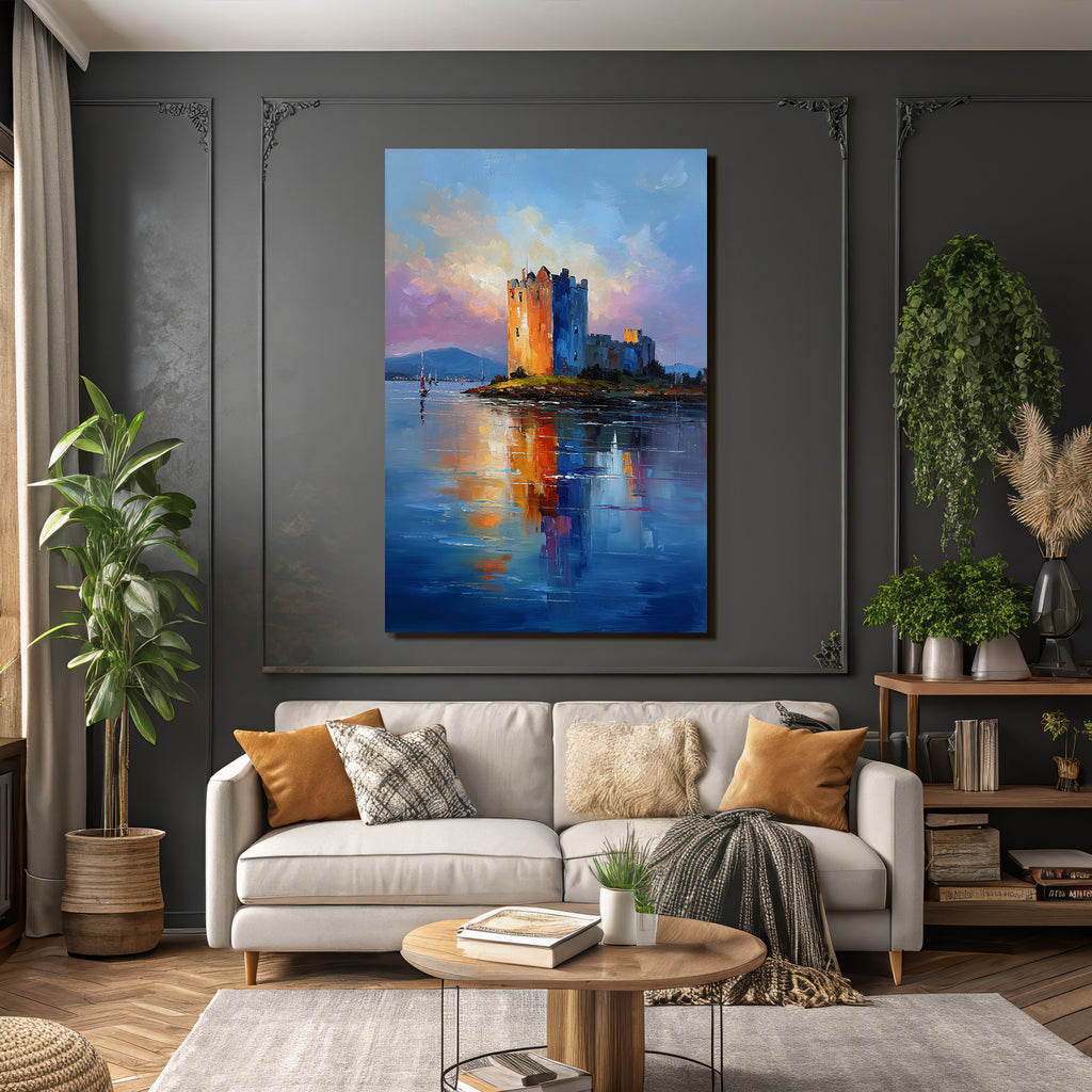 Buntes Schloss Auf Einer Insel Mit Wasserspiegelung Im Impressionistischen Stil