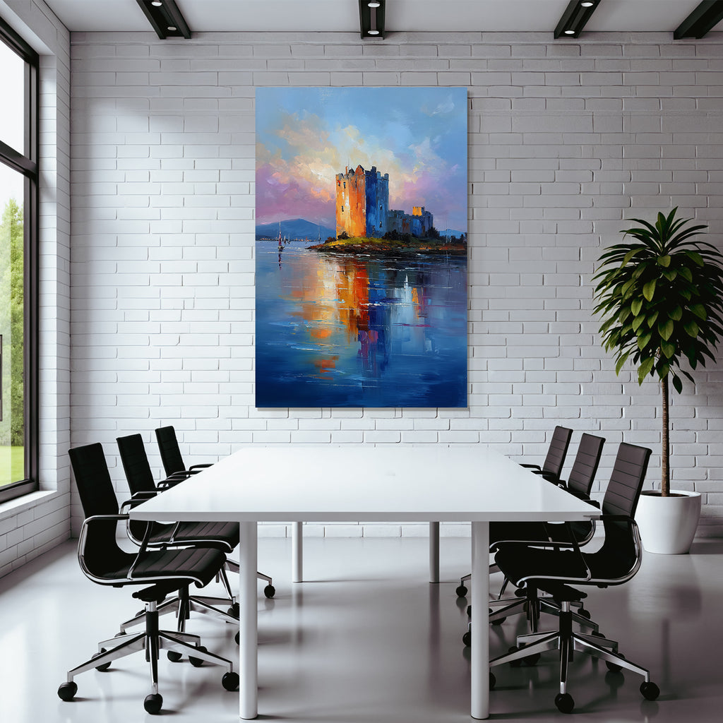 Buntes Schloss Auf Einer Insel Mit Wasserspiegelung Im Impressionistischen Stil