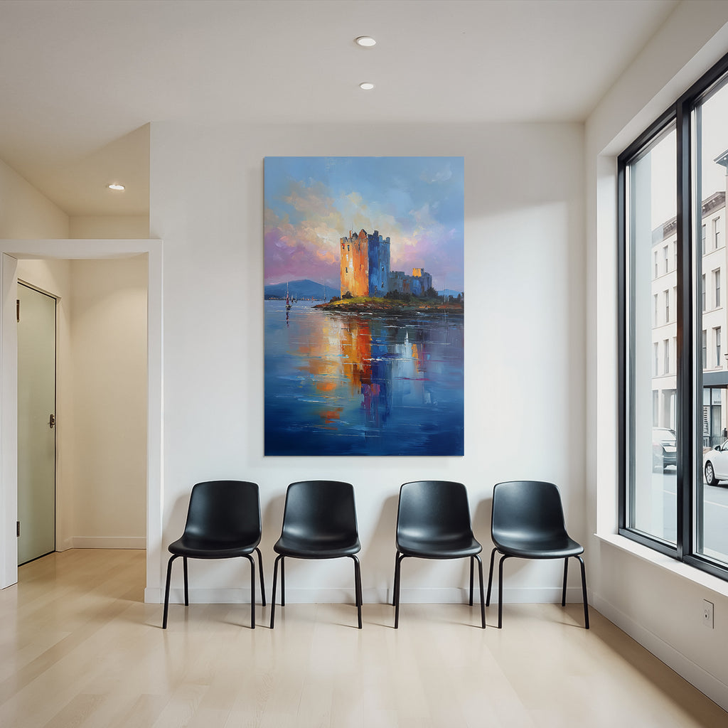 Buntes Schloss Auf Einer Insel Mit Wasserspiegelung Im Impressionistischen Stil