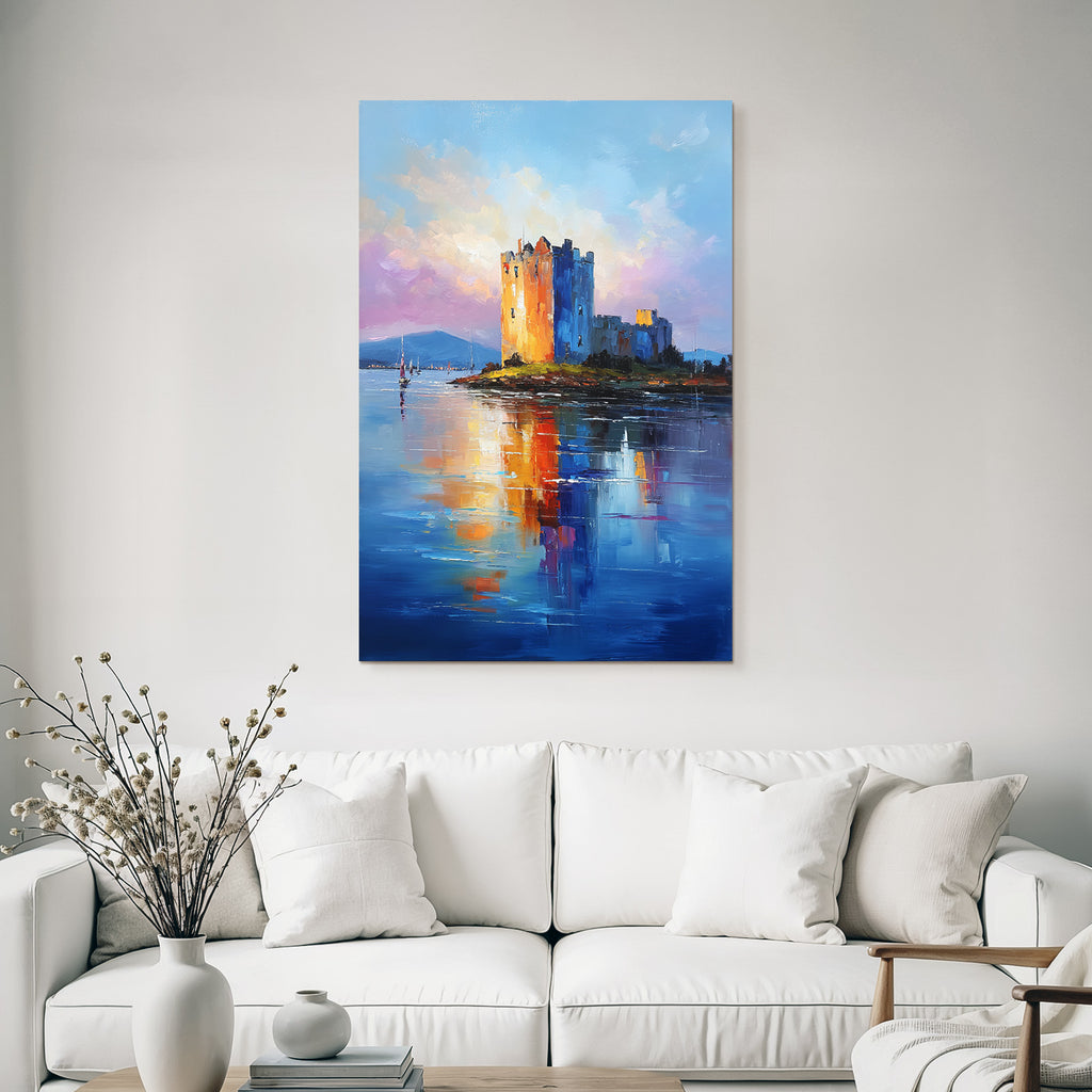 Buntes Schloss Auf Einer Insel Mit Wasserspiegelung Im Impressionistischen Stil