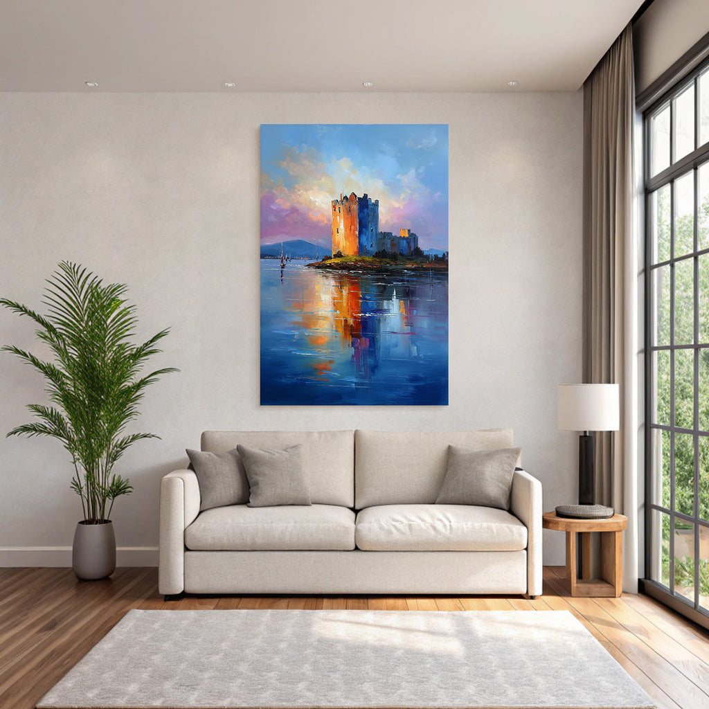 Buntes Schloss Auf Einer Insel Mit Wasserspiegelung Im Impressionistischen Stil
