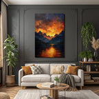 Dramatischer Sonnenuntergang Über Berglandschaft Mit Spiegelung