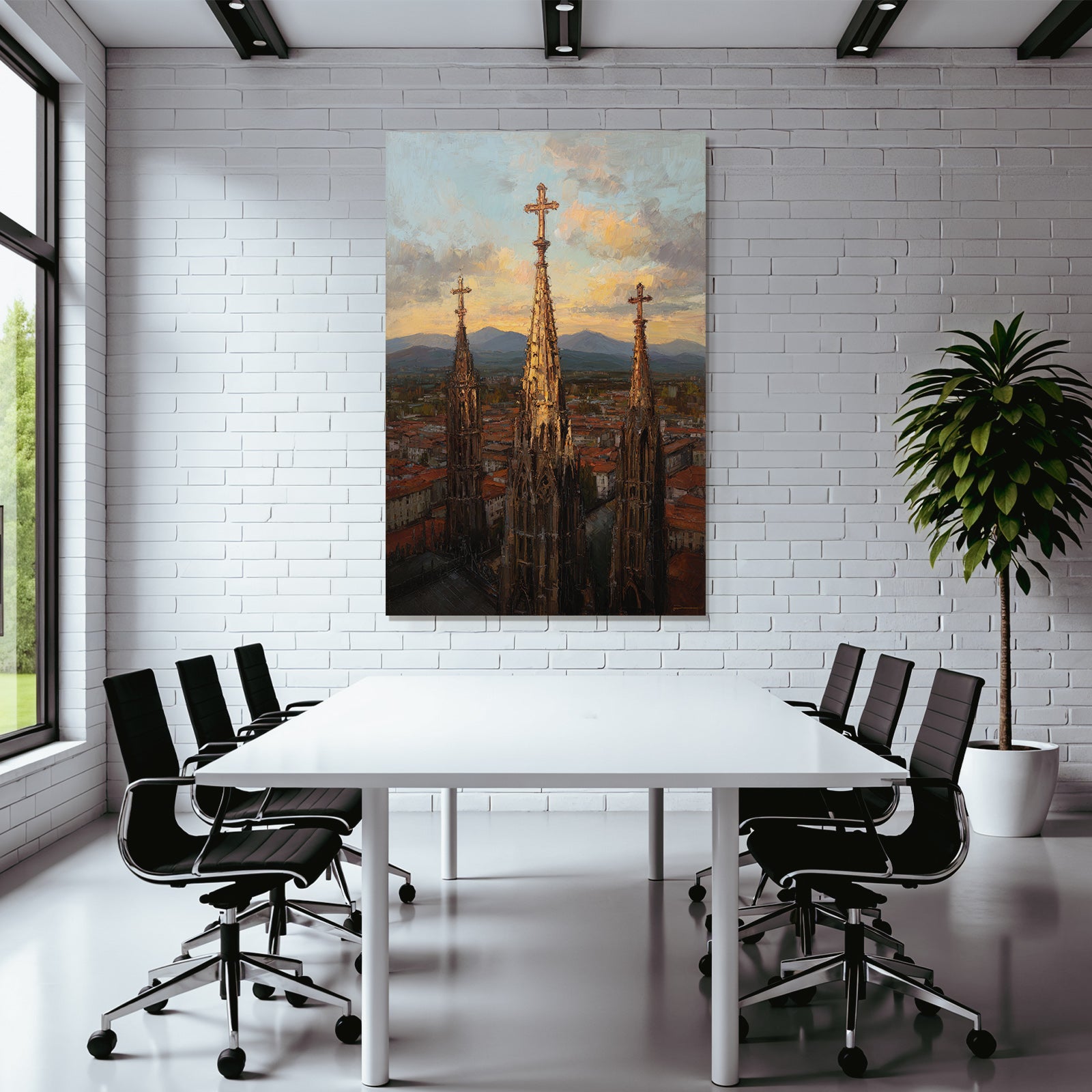 Drei Kirchturmspitzen Bei Sonnenuntergang Stadtansicht