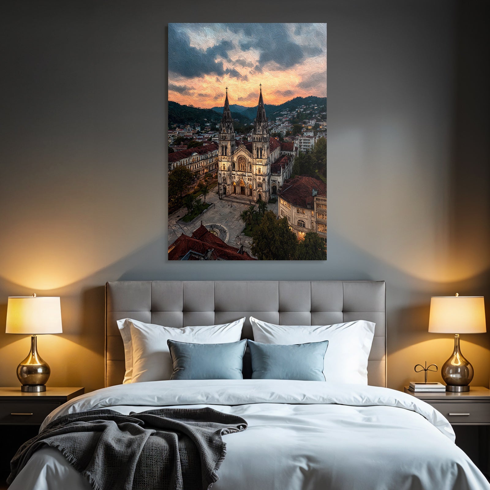 Gotische Kathedrale Mit Zwei Spitzen Im Sonnenuntergang