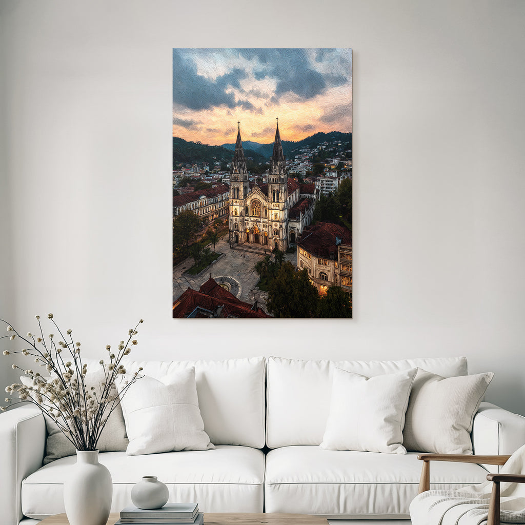 Gotische Kathedrale Mit Zwei Spitzen Im Sonnenuntergang