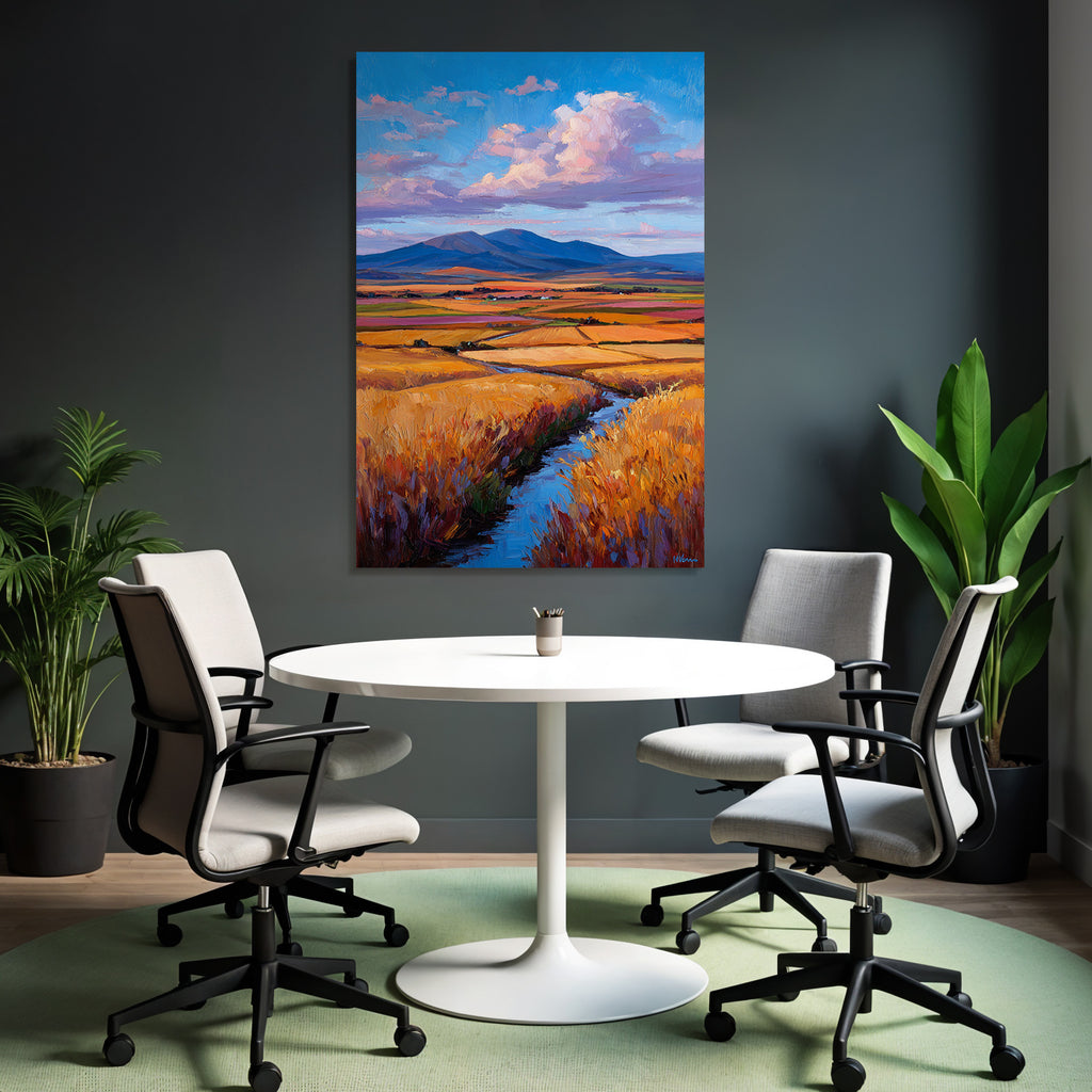 Impressionistische Landschaft Mit Rollenden Hügeln Und Bach