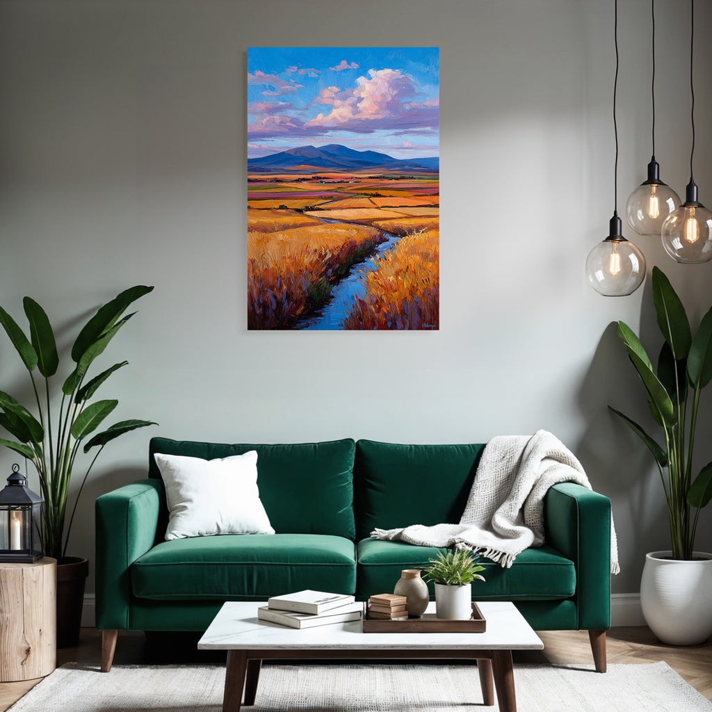 Impressionistische Landschaft Mit Rollenden Hügeln Und Bach