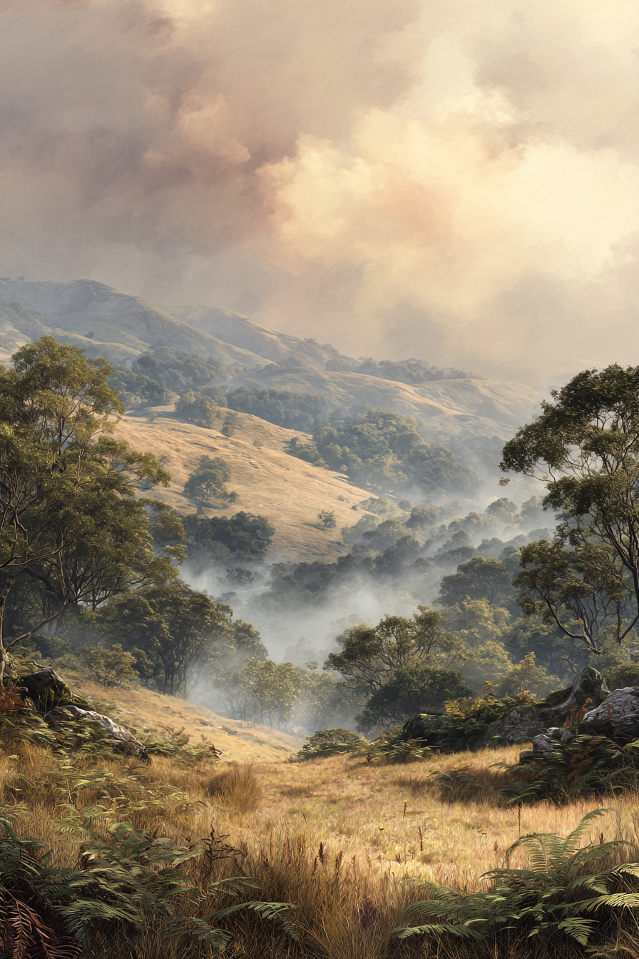 Morgendliche Hügelige Landchaft Mit Nebel | Nebel und Wetter | Natur