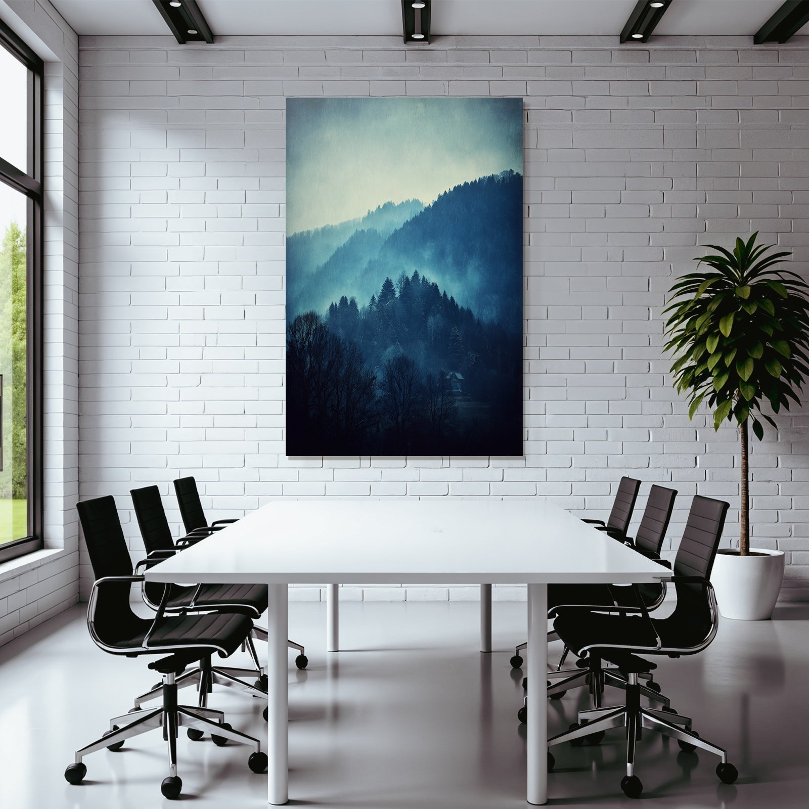 Neblige Landschaft Mit Haus Und Kahlen Bäumen