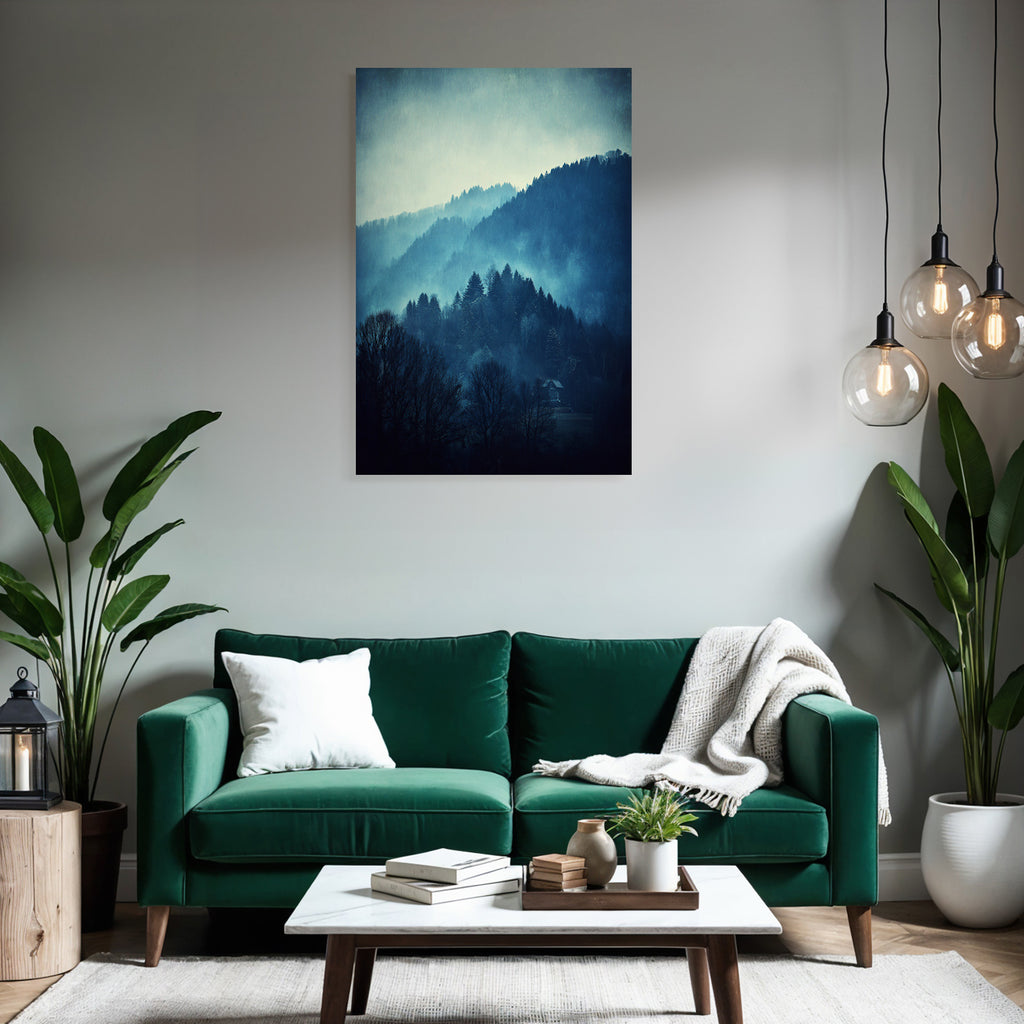 Neblige Landschaft Mit Haus Und Kahlen Bäumen