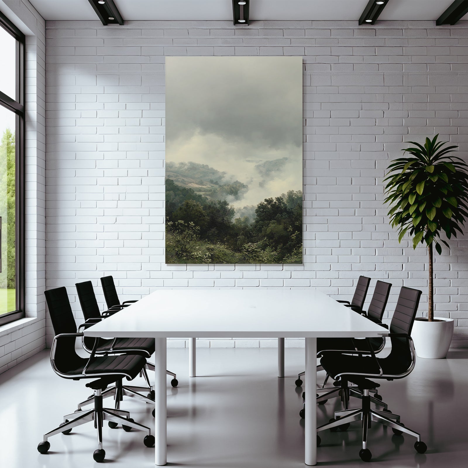 Nebliger Hügelblick Mit Grüner Vorlandschaft