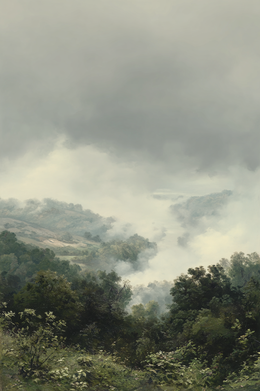 Nebliger Hügelblick Mit Grüner Vorlandschaft | Nebel und Wetter | Natur