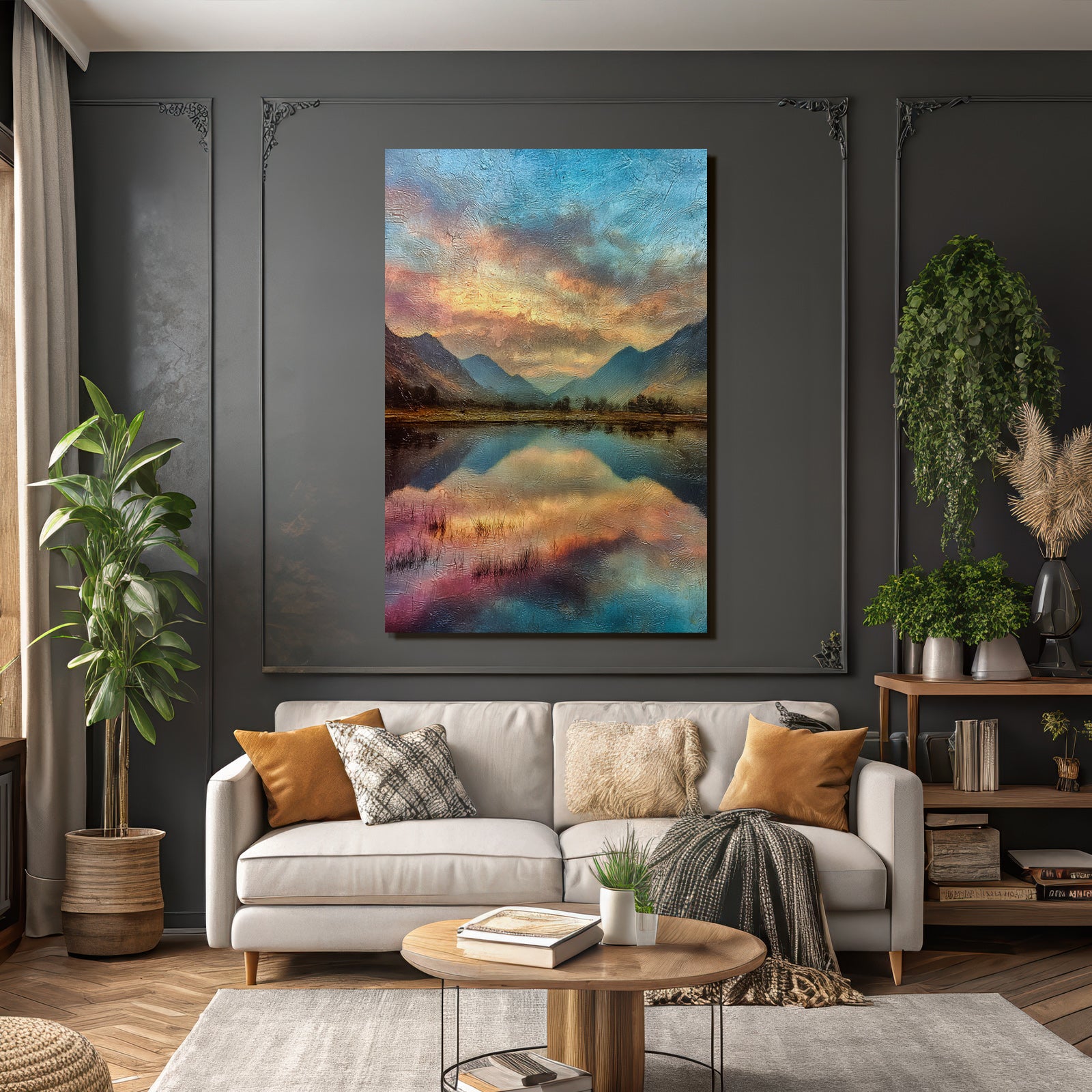 Pastellfarbene Dämmerungslandschaft Am Bergsee