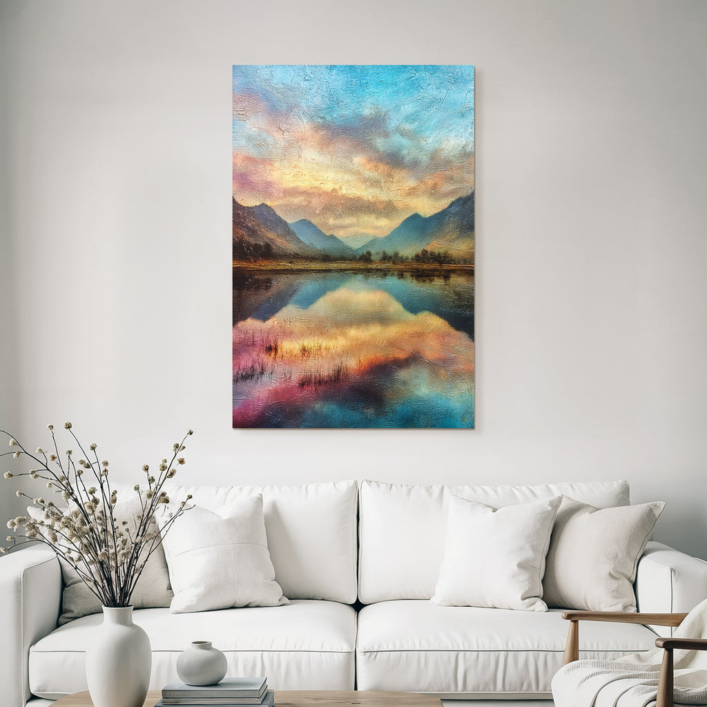 Pastellfarbene Dämmerungslandschaft Am Bergsee