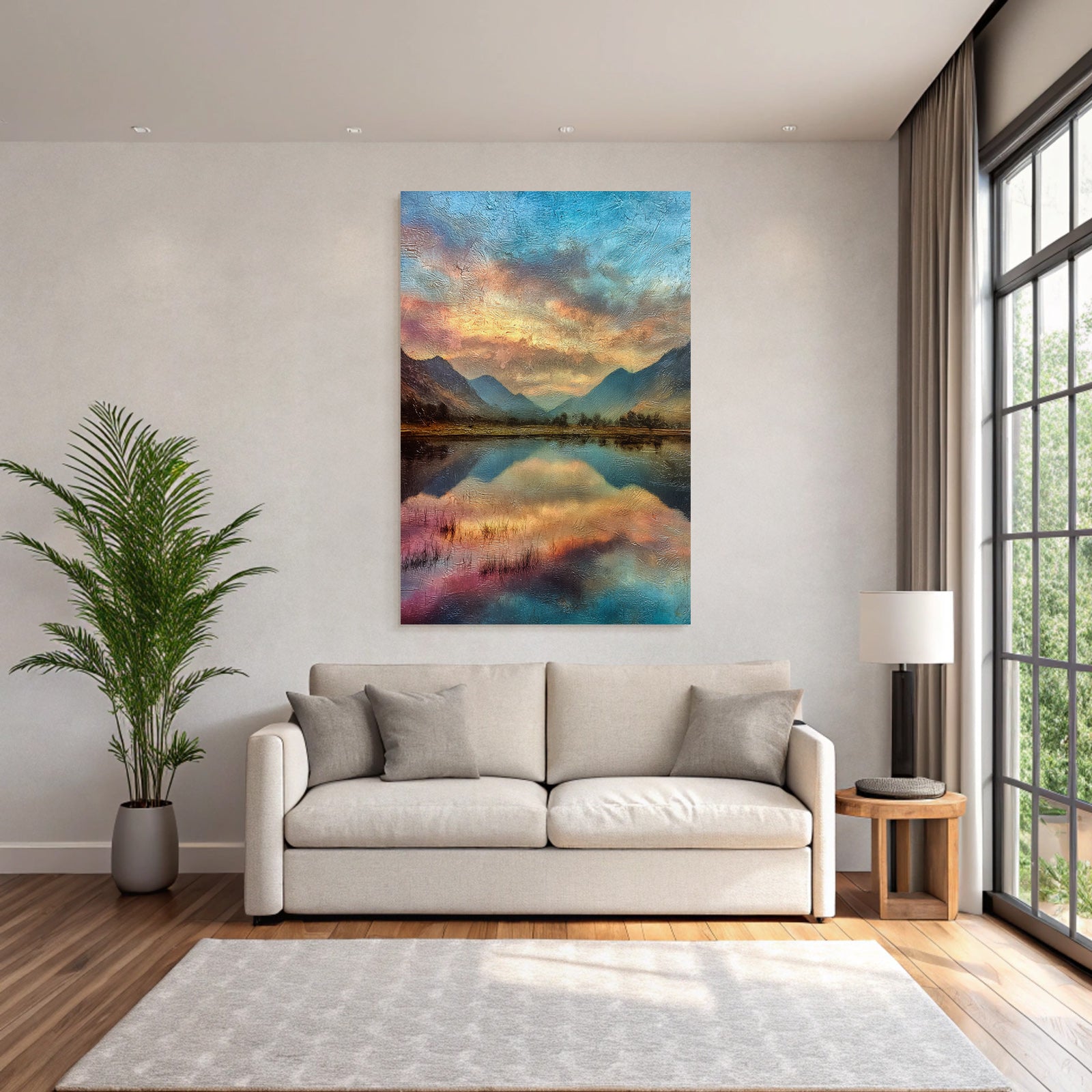 Pastellfarbene Dämmerungslandschaft Am Bergsee