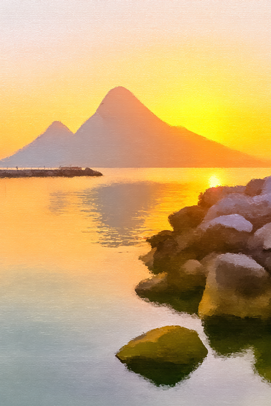 Sonnenuntergang Am See Mit Bergen Malerischer Effekt | Nebel und Wetter | Natur