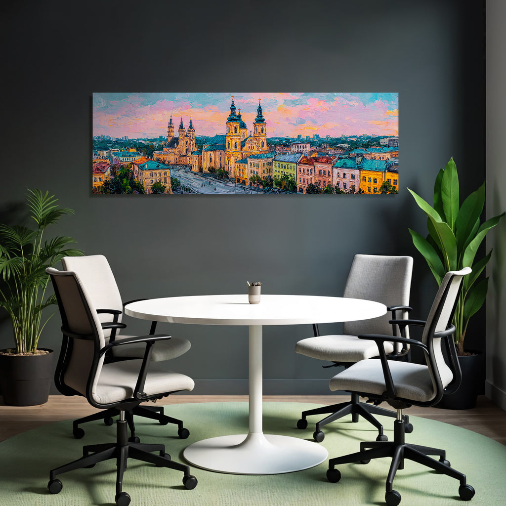 Bunte Impressionistische Stadtlandschaft Mit Kirchturm