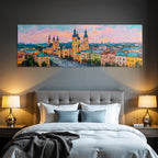 Bunte Impressionistische Stadtlandschaft Mit Kirchturm