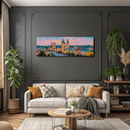 Bunte Impressionistische Stadtlandschaft Mit Kirchturm