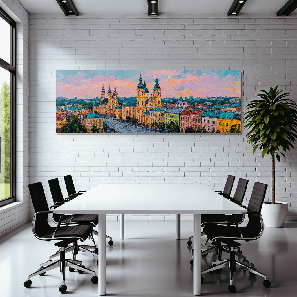 Bunte Impressionistische Stadtlandschaft Mit Kirchturm