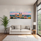 Bunte Impressionistische Stadtlandschaft Mit Kirchturm