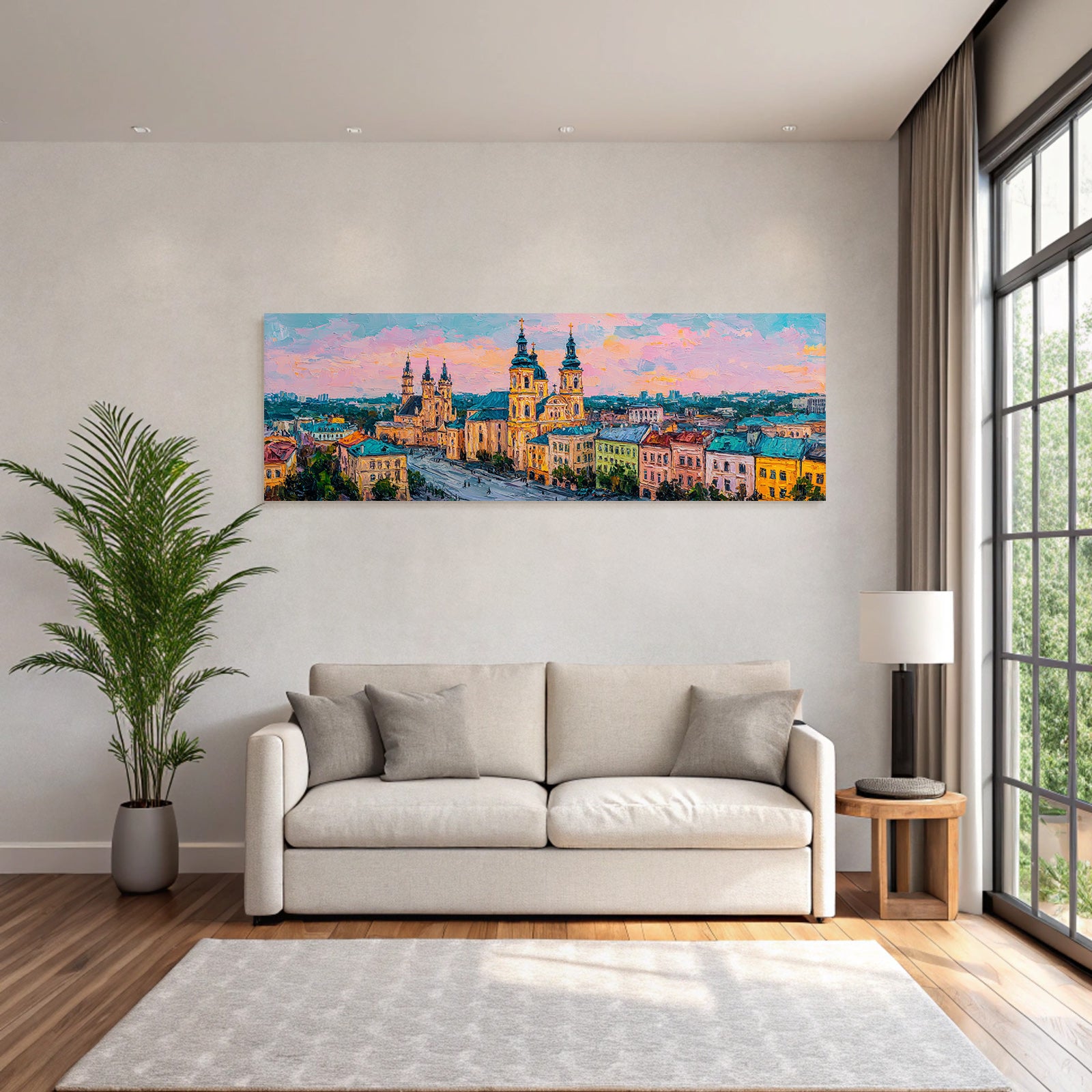 Bunte Impressionistische Stadtlandschaft Mit Kirchturm