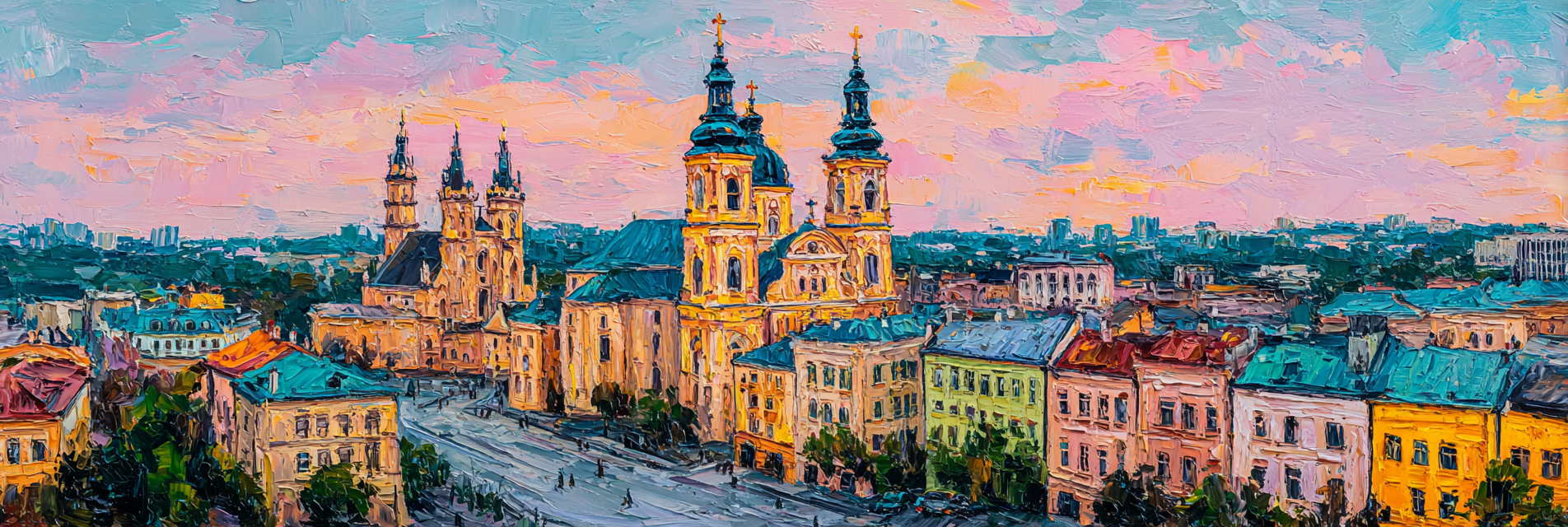 Bunte Impressionistische Stadtlandschaft Mit Kirchturm | Nebel und Wetter | Natur