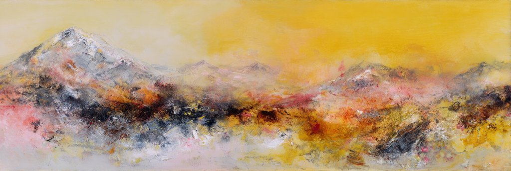 Emotionale Abstrakte Berglandschaft In Gelb Grau Rosa Und Orange | Nebel und Wetter | Natur