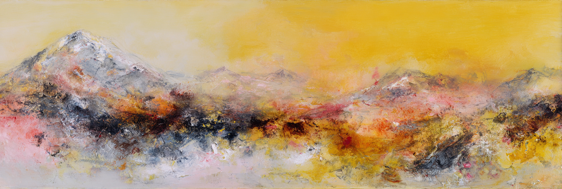 Emotionale Abstrakte Berglandschaft In Gelb Grau Rosa Und Orange | Nebel und Wetter | Natur