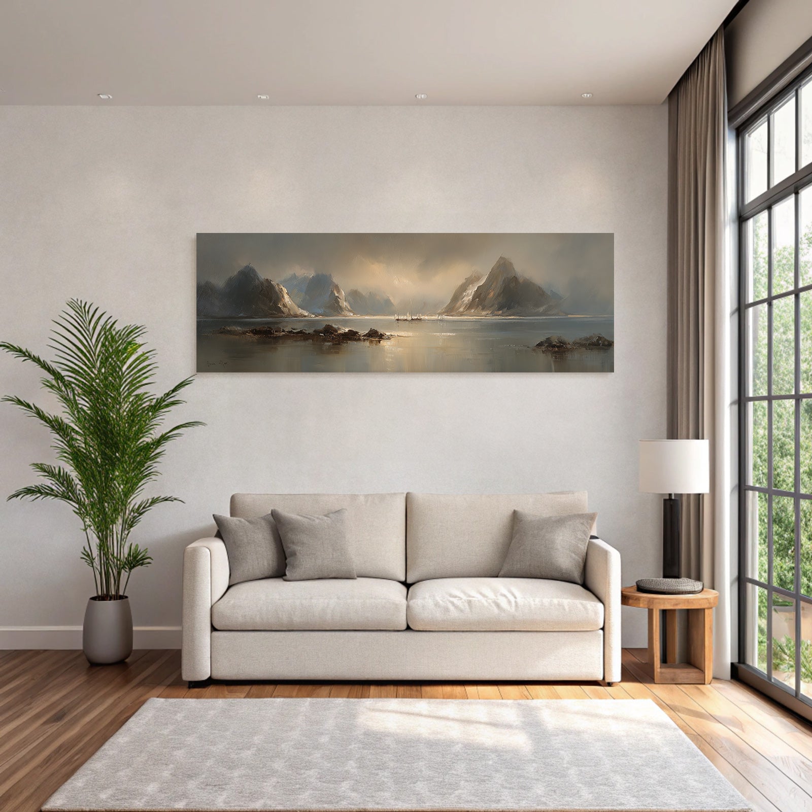 Friedliche Landschaft Mit Bergen Und Booten