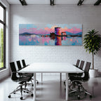 Impressionistische Hafenlandschaft Bei Sonnenuntergang Mit Turm Und Booten