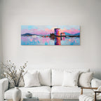 Impressionistische Hafenlandschaft Bei Sonnenuntergang Mit Turm Und Booten