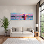 Impressionistische Hafenlandschaft Bei Sonnenuntergang Mit Turm Und Booten
