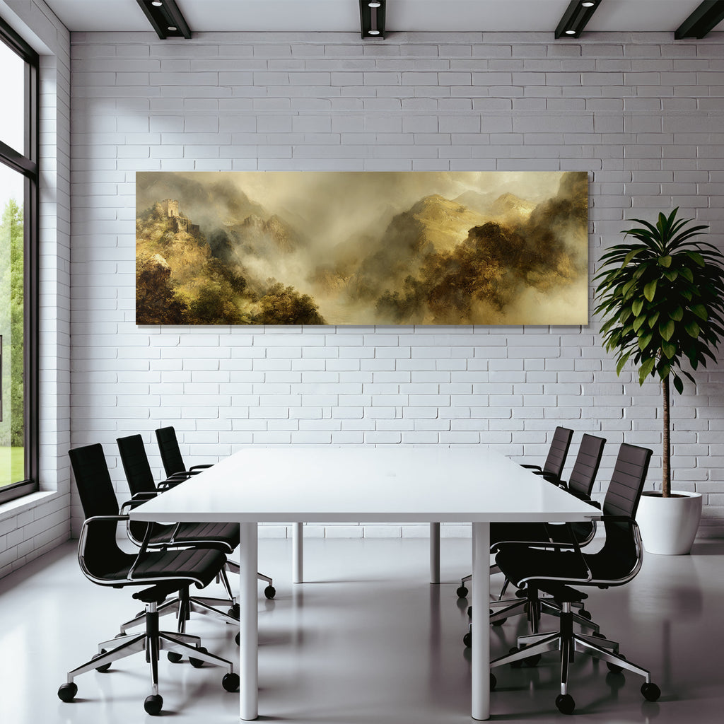 Mystische Berglandschaft Mit Burgruine Im Nebel