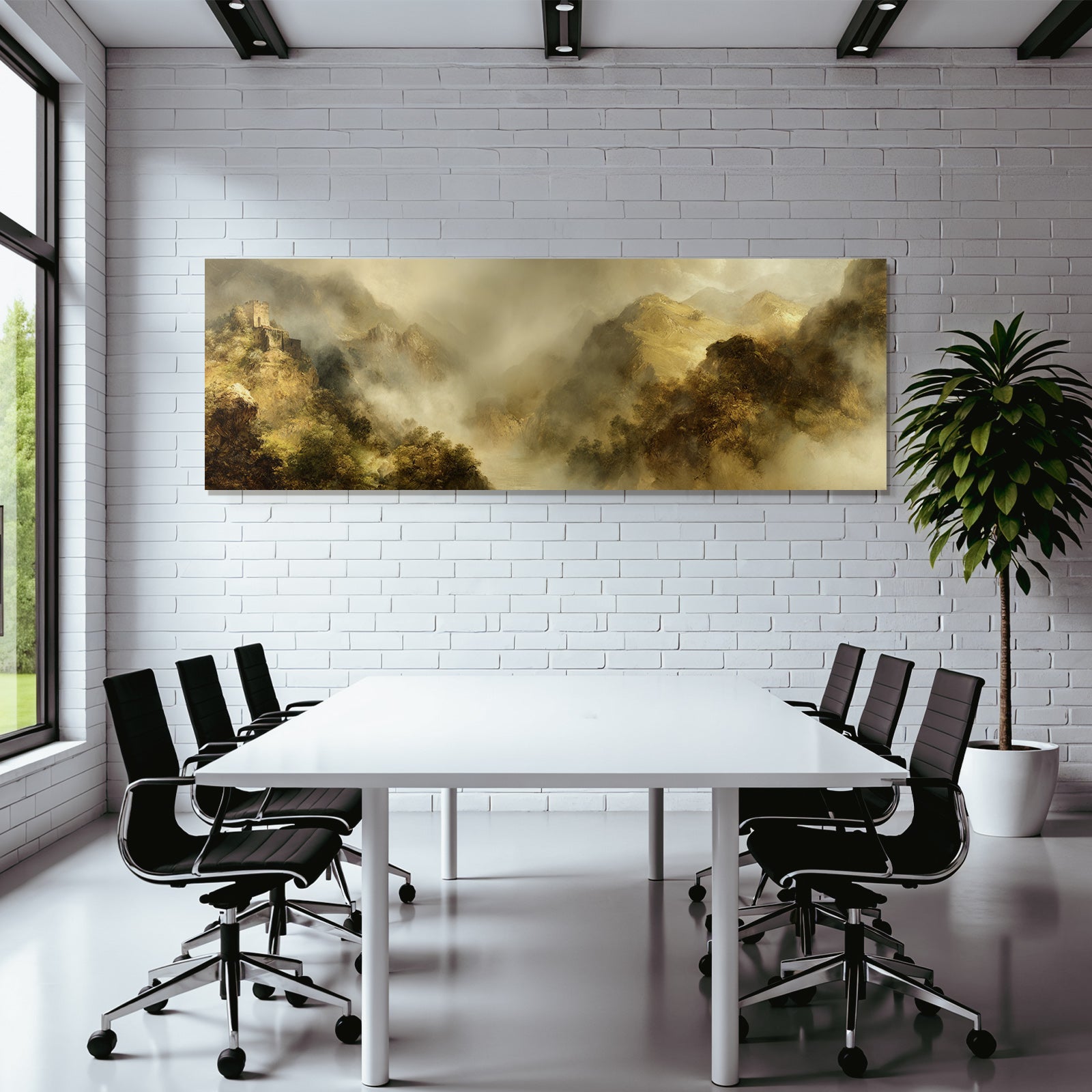Mystische Berglandschaft Mit Burgruine Im Nebel