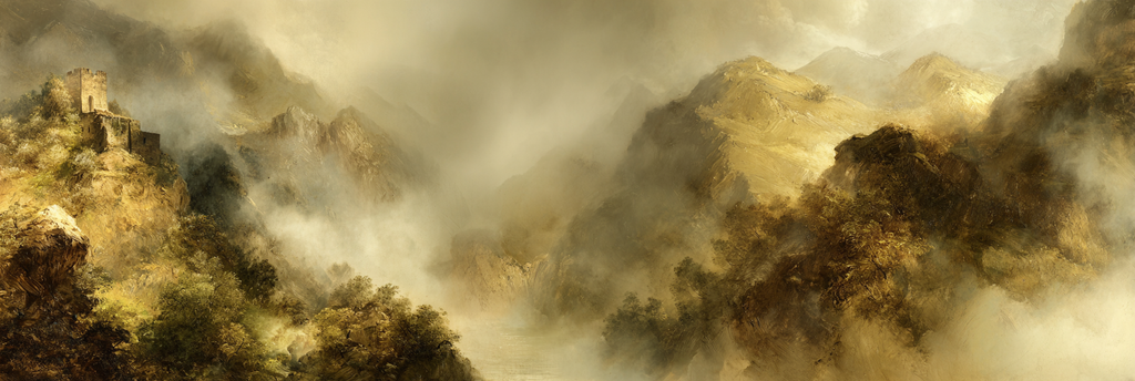 Mystische Berglandschaft Mit Burgruine Im Nebel | Nebel und Wetter | Natur
