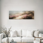 Nebelige Landschaft Mit Rosa Blumen Am Ufer