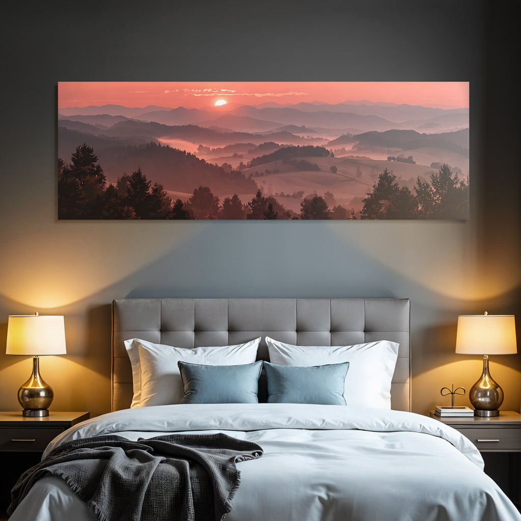 Sonnenaufgang Über Hügellandschaft Mit Bäumen