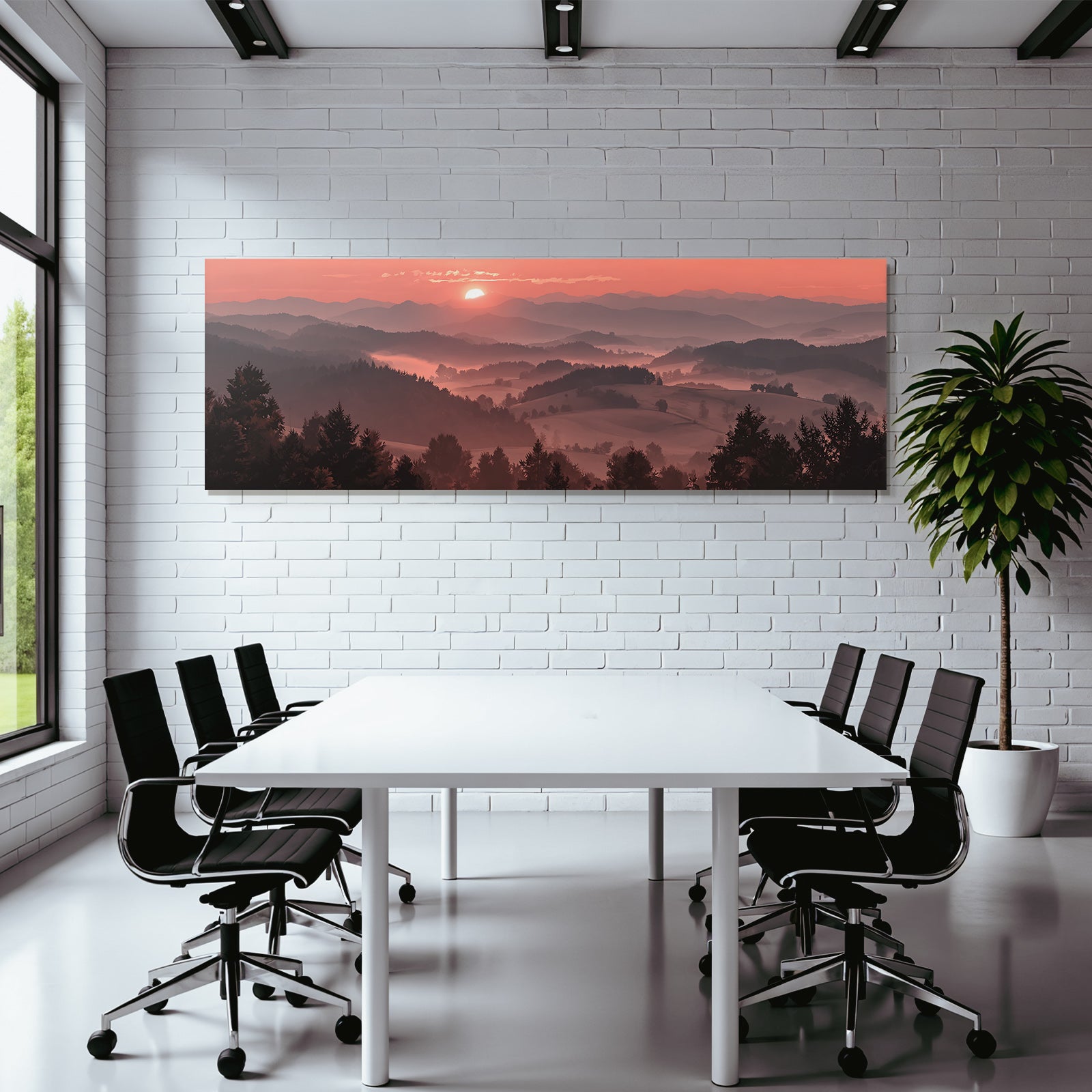Sonnenaufgang Über Hügellandschaft Mit Bäumen
