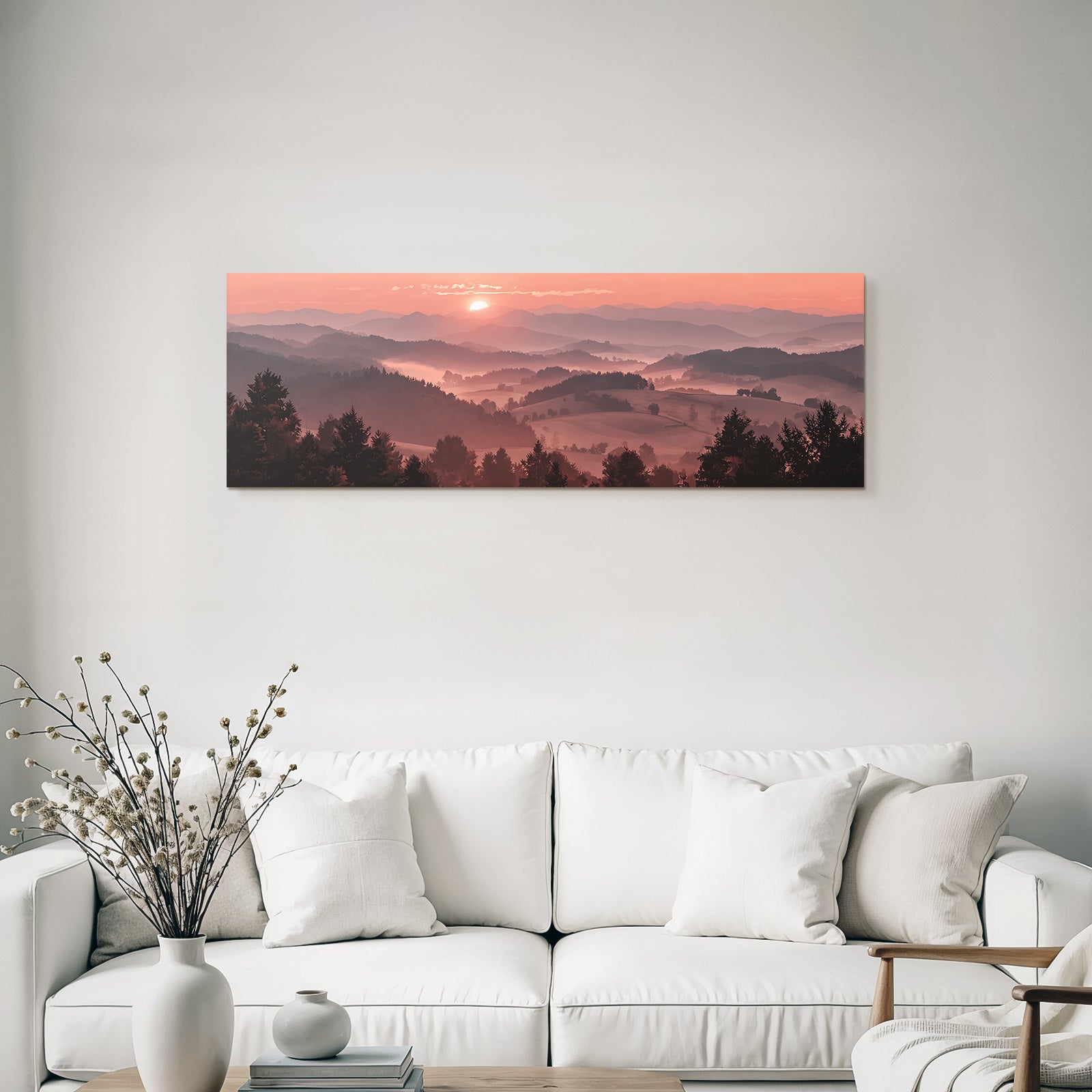 Sonnenaufgang Über Hügellandschaft Mit Bäumen