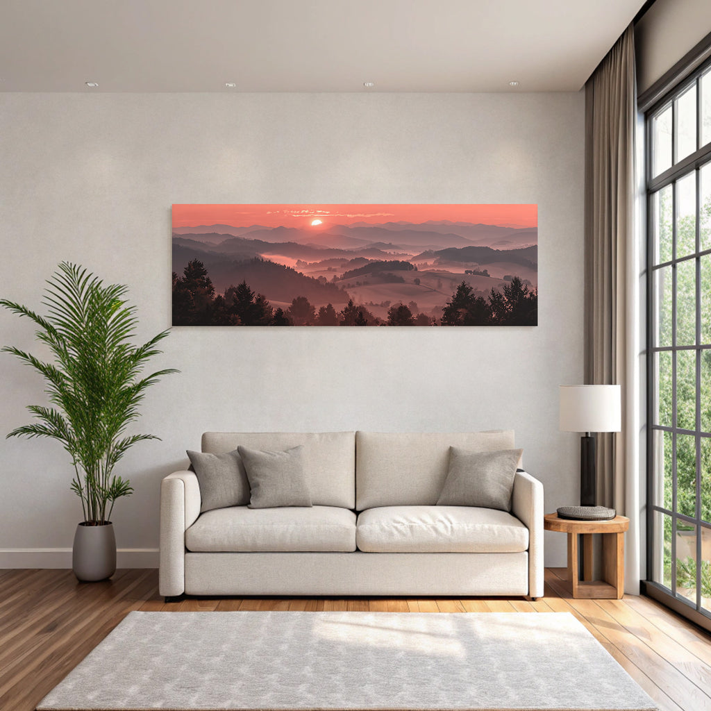 Sonnenaufgang Über Hügellandschaft Mit Bäumen